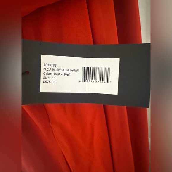 HALSTON RED SLEEVELESS OPEN-BACK MATTE JERSEY GOWN SIZE 16 - Picture 3 of 10